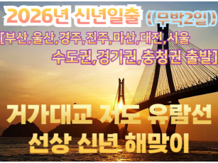 [수도권/경기권/충청권/경상권출발] [ 2026년 신년해돋이] 거가대교 저도 유람선 선상 신년해맞이  무박2일-12월31일(단1회) [부산,울산,경주,진주,마산,대전,서울]